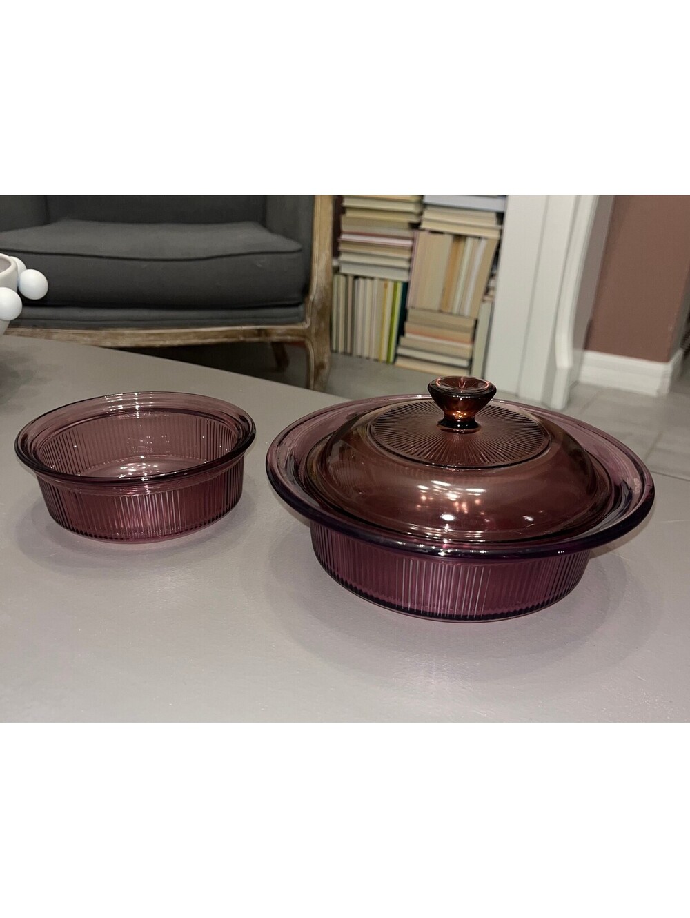 Vintage Corningware Vision Purple Glass Casserole Dish Set with Lid